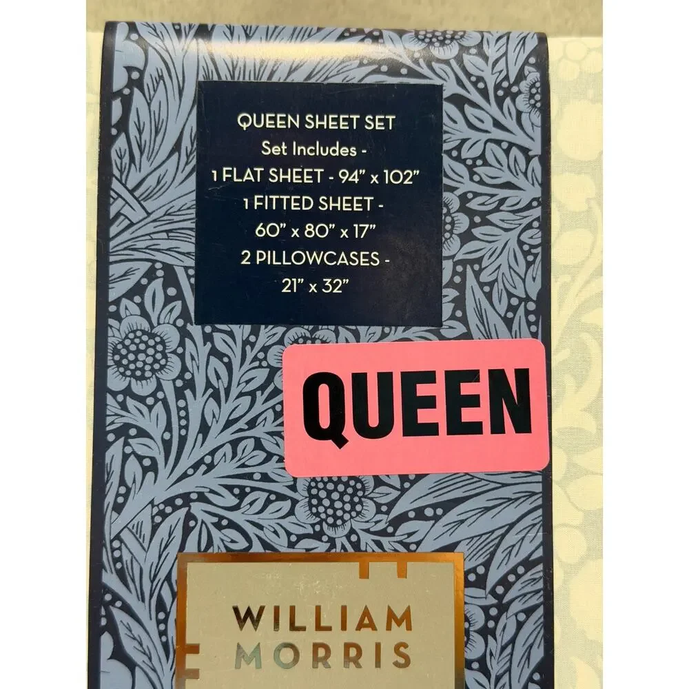 William Morris At Home Queen Sheet Set 4pc Tonal Clover Soft Blue Percale Cotton